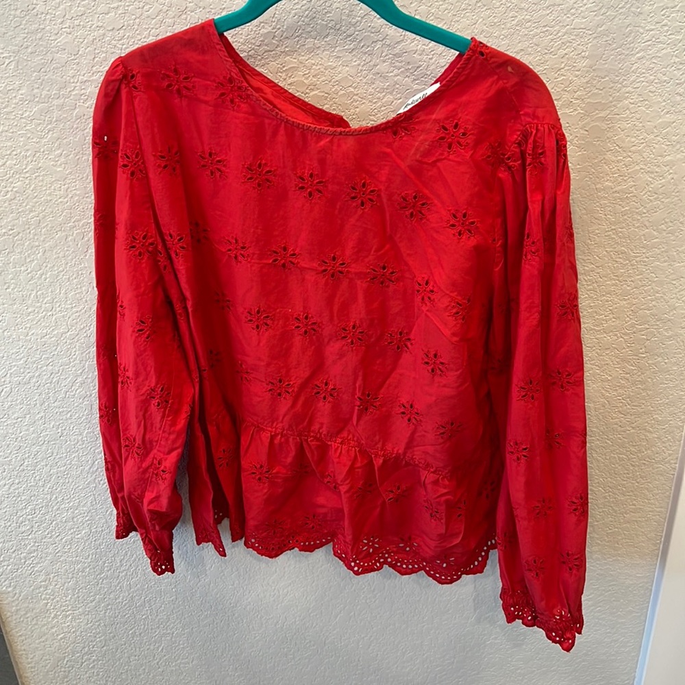 Madewell Empire Waist Lace L/S Blouse - Red, XXL